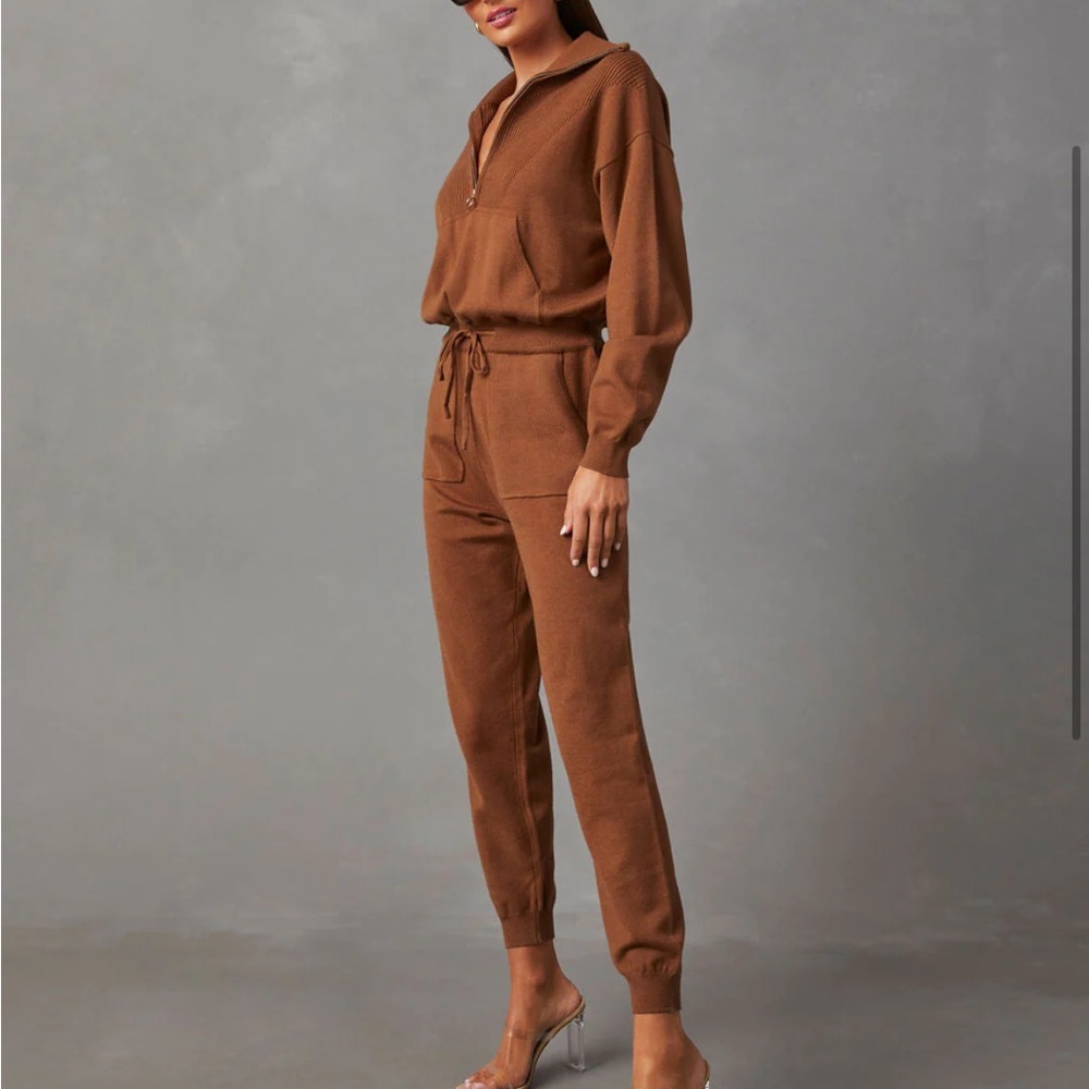 VICI Strut and Bolt Ryker Pocketed Half Zip Knit Jumpsuit Sz L